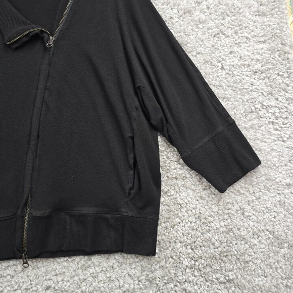 Eileen Fisher Jacket Womens Large Black Asymmetrical Zipper 1/3 Sleeve Stretch - Picture 2 of 12
